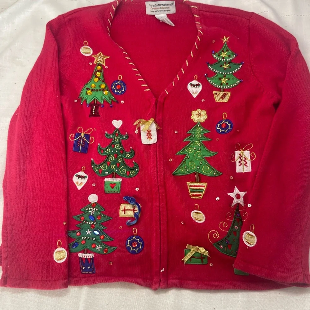 Festive vintage Red Christmas Cardigan - Picture 1 of 6